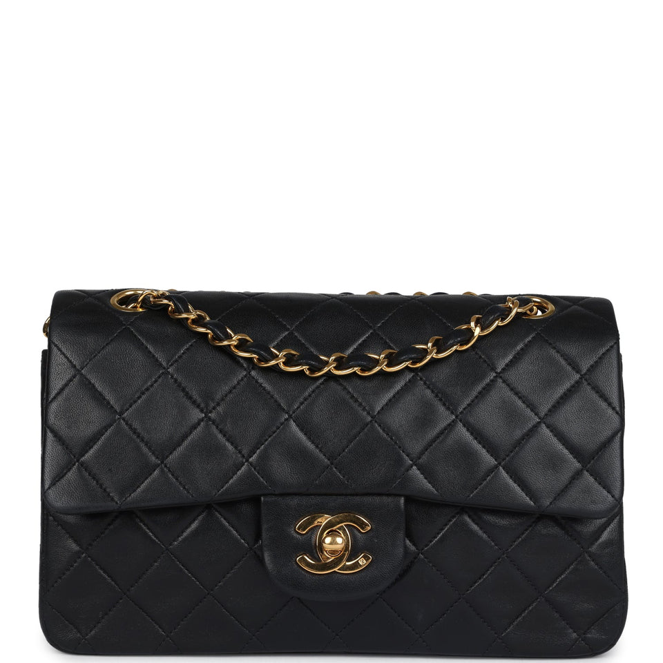 Chanel Vintage Small Classic Double Flap Black Lambskin Gold Hardware