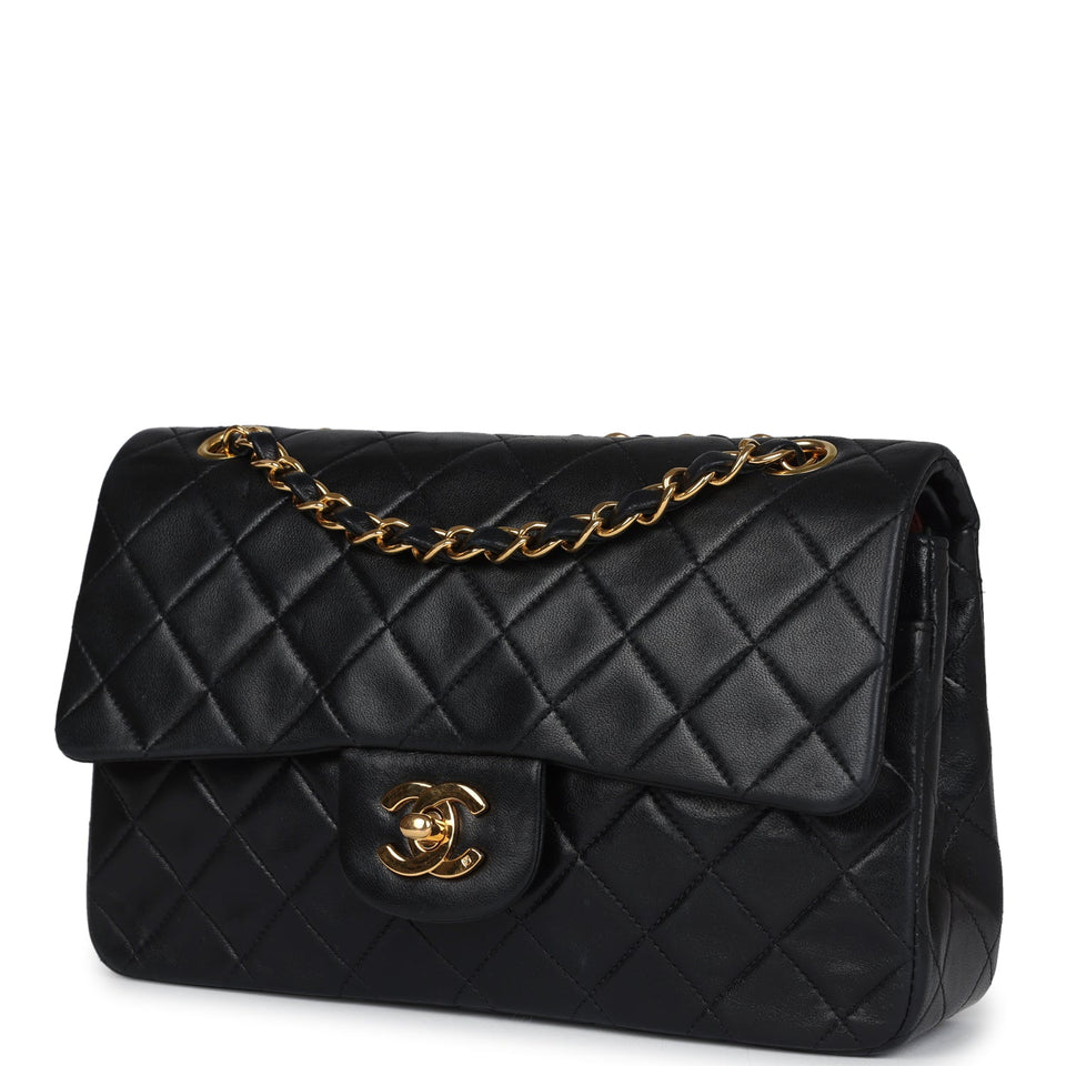 Chanel Vintage Small Classic Double Flap Black Lambskin Gold Hardware