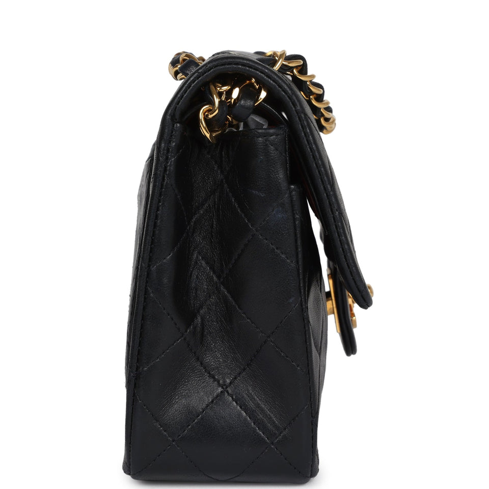 Chanel Vintage Small Classic Double Flap Black Lambskin Gold Hardware