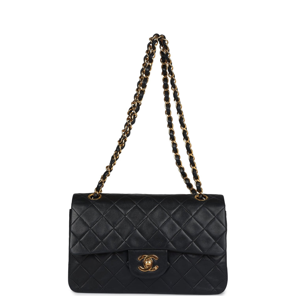 Chanel Vintage Small Classic Double Flap Black Lambskin Gold Hardware