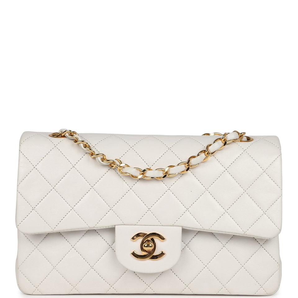 Chanel Vintage Small Classic Double Flap Bag White Lambskin Gold Hardware