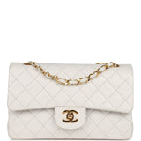 Chanel Vintage Small Classic Double Flap Bag White Lambskin Gold Hardware