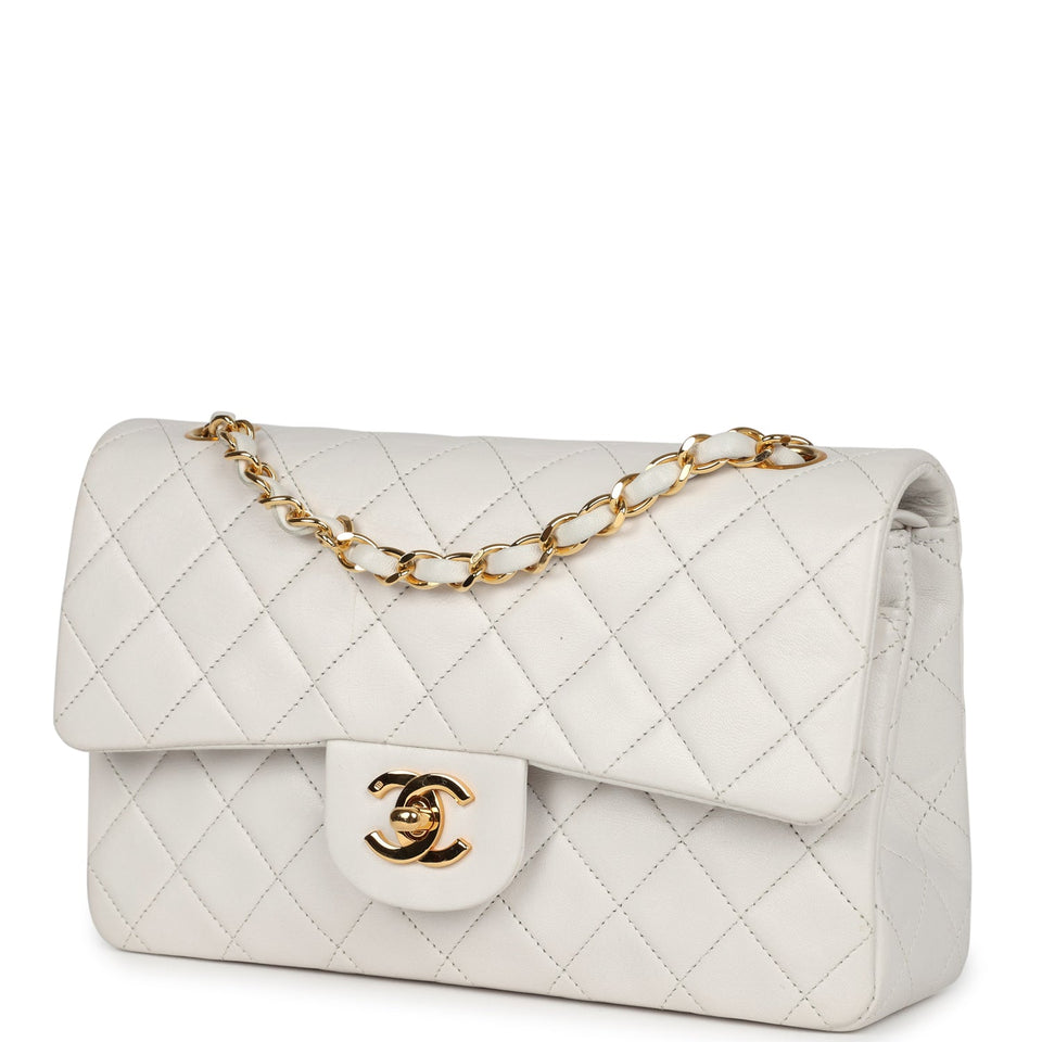Chanel Vintage Small Classic Double Flap Bag White Lambskin Gold Hardware
