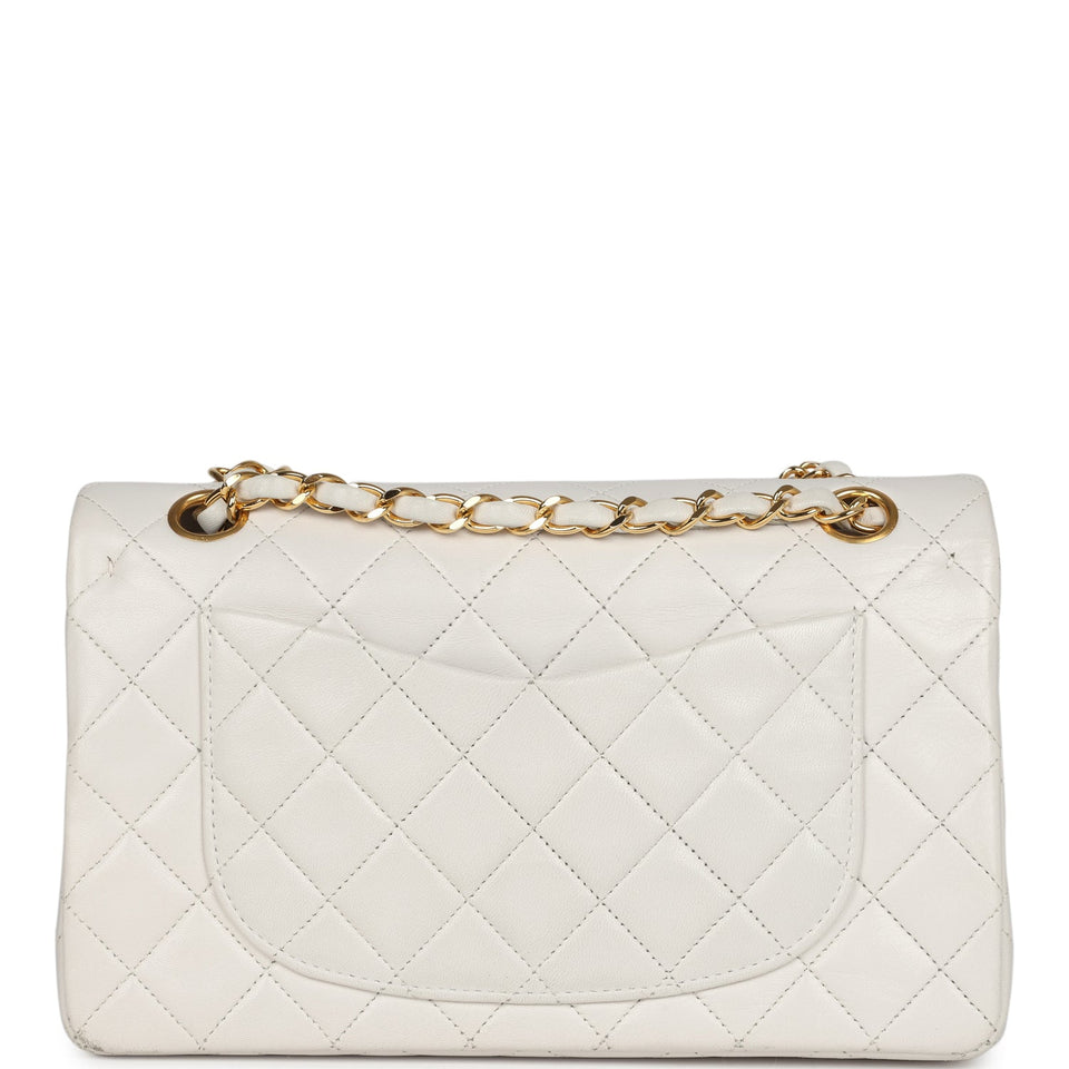 Chanel Vintage Small Classic Double Flap Bag White Lambskin Gold Hardware