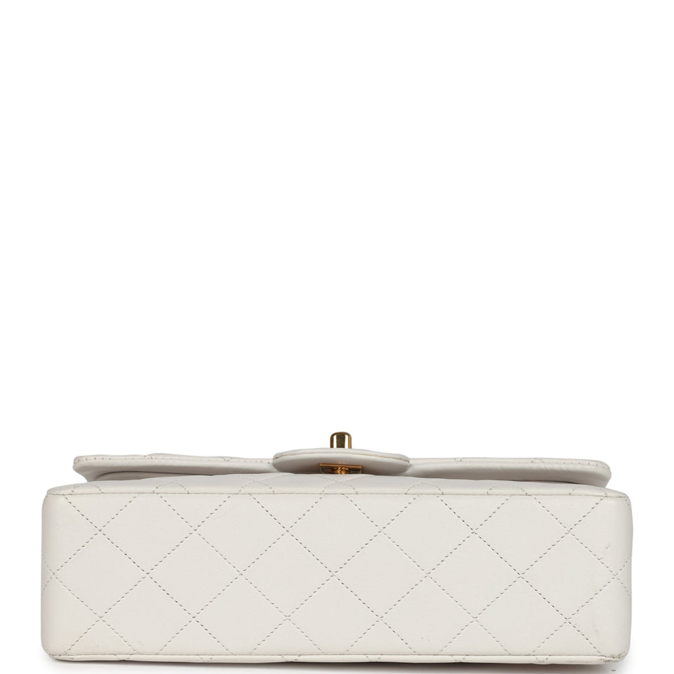Chanel Vintage Small Classic Double Flap Bag White Lambskin Gold Hardware
