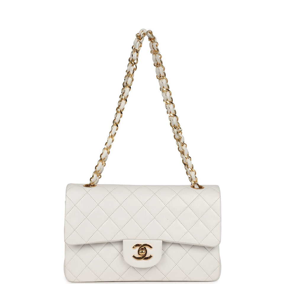 Chanel Vintage Small Classic Double Flap Bag White Lambskin Gold Hardware