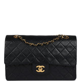Chanel Vintage Medium Classic Double Flap Bag Black Lambskin Gold Hardware