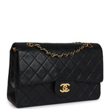 Chanel Vintage Medium Classic Double Flap Bag Black Lambskin Gold Hardware