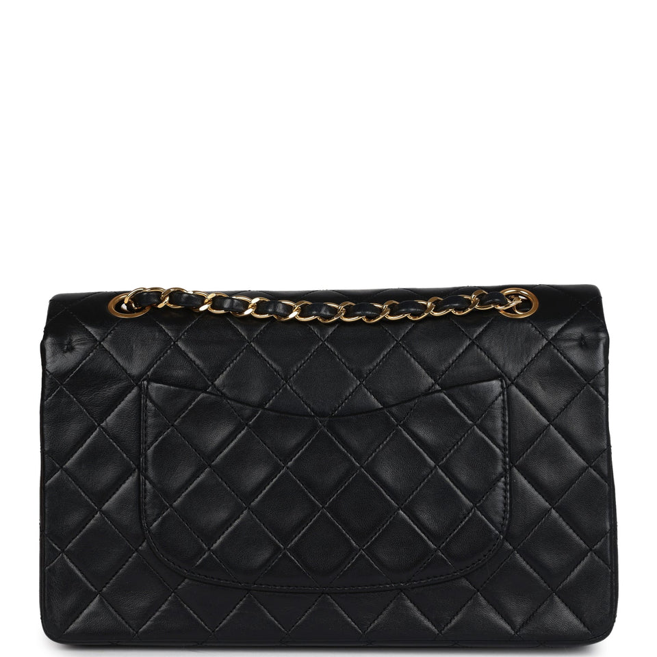 Chanel Vintage Medium Classic Double Flap Bag Black Lambskin Gold Hardware