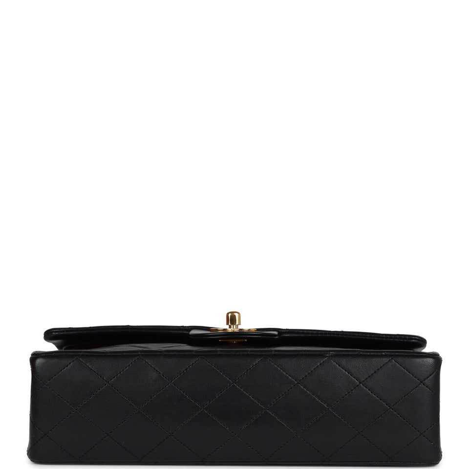 Chanel Vintage Medium Classic Double Flap Bag Black Lambskin Gold Hardware
