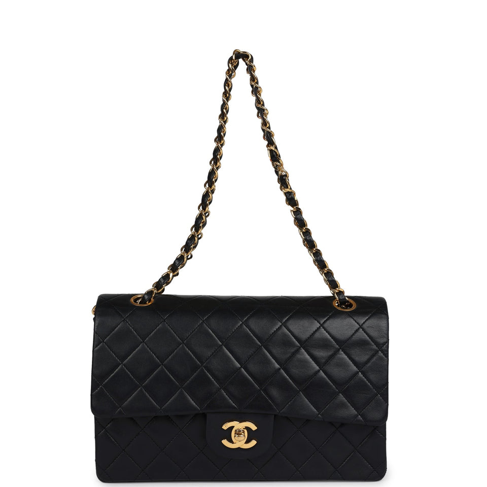 Chanel Vintage Medium Classic Double Flap Bag Black Lambskin Gold Hardware