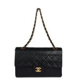 Chanel Vintage Medium Classic Double Flap Bag Black Lambskin Gold Hardware
