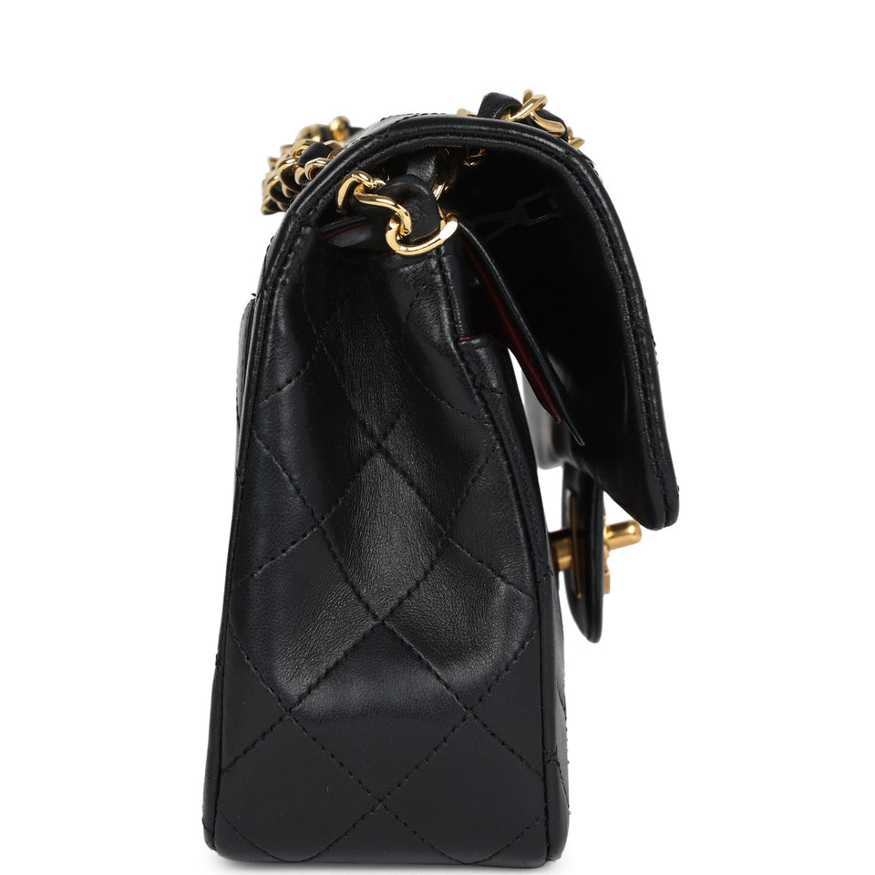 Chanel Vintage Small Classic Double Flap Black Lambskin Gold Hardware