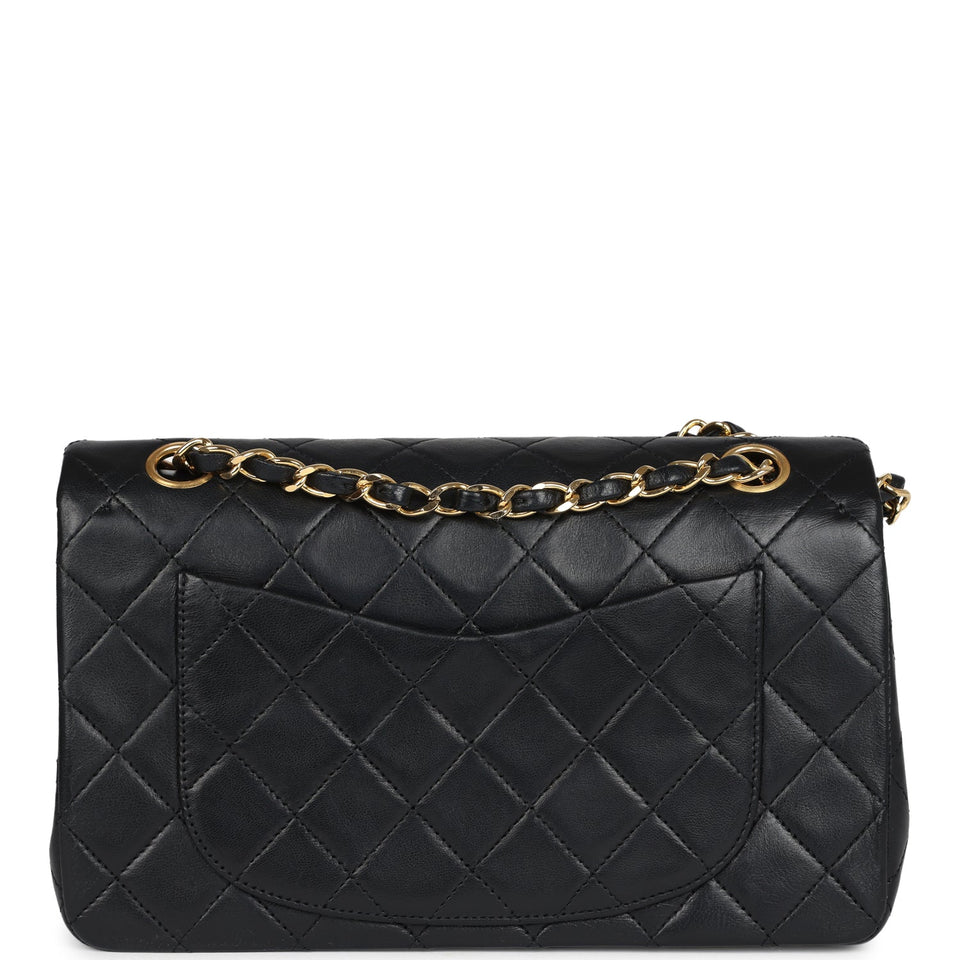 Chanel Vintage Small Classic Double Flap Black Lambskin Gold Hardware