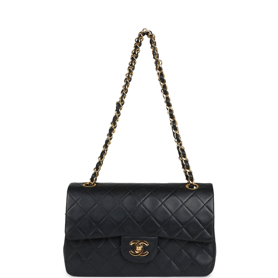 Chanel Vintage Small Classic Double Flap Black Lambskin Gold Hardware