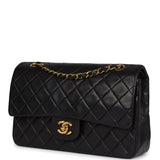 Chanel Vintage Medium Classic Double Flap Bag Black Lambskin Gold Hardware