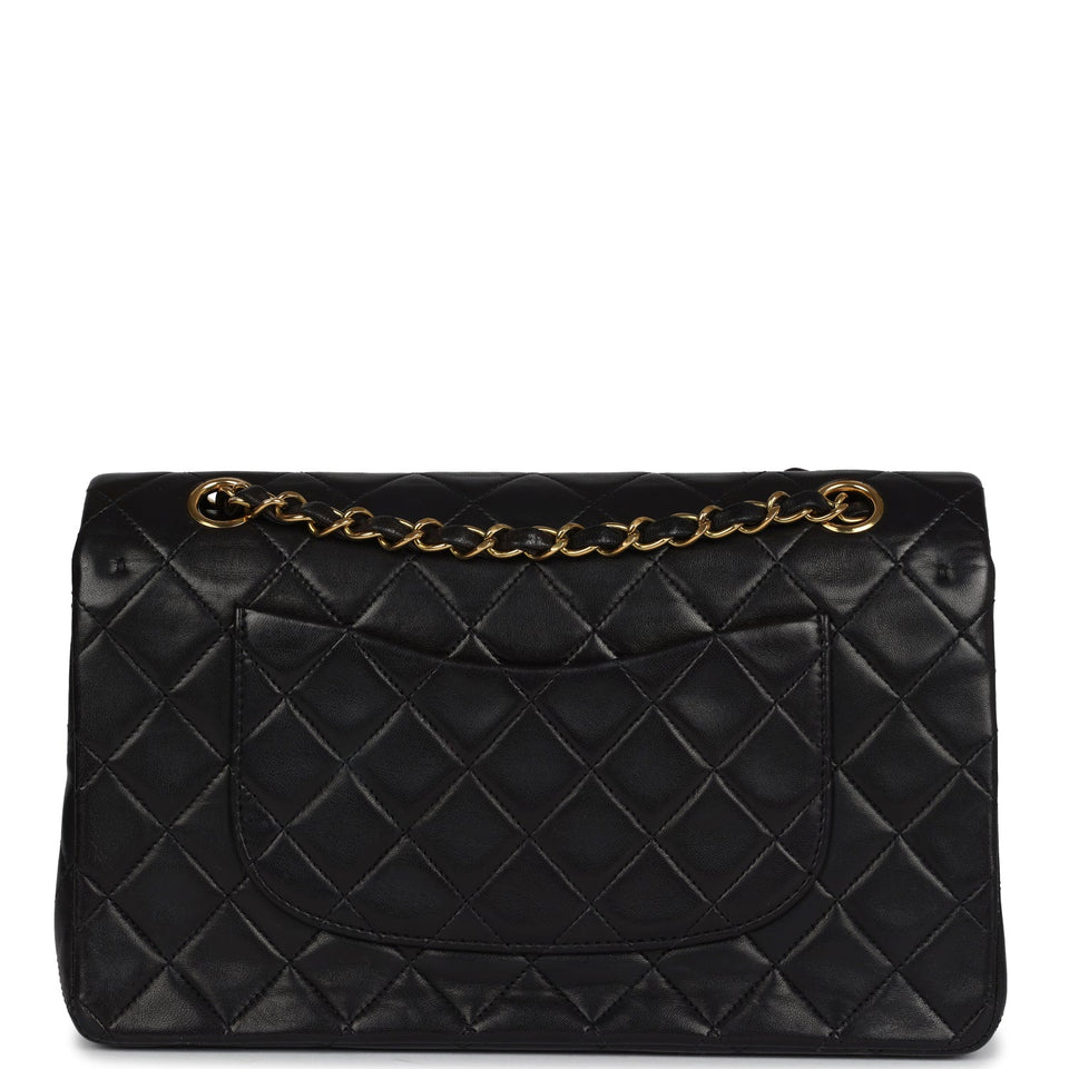 Chanel Vintage Medium Classic Double Flap Bag Black Lambskin Gold Hardware
