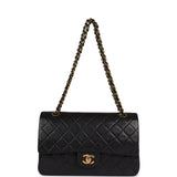 Chanel Vintage Medium Classic Double Flap Bag Black Lambskin Gold Hardware