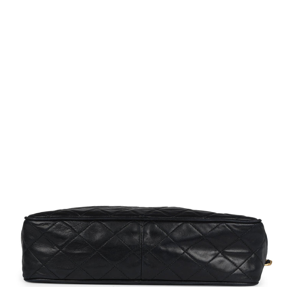 Chanel Vintage Large Front Pocket Camera Bag Black Lambskin Gold Hardware