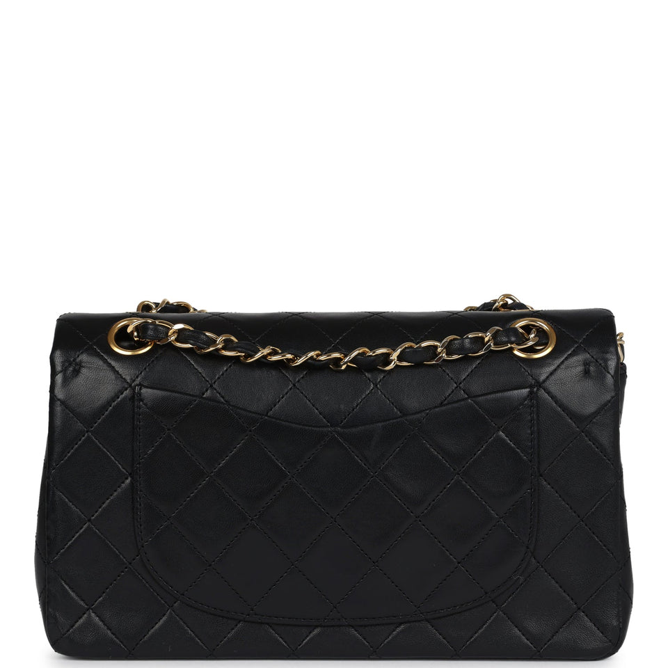 Chanel Vintage Small Classic Double Flap Black Lambskin Gold Hardware