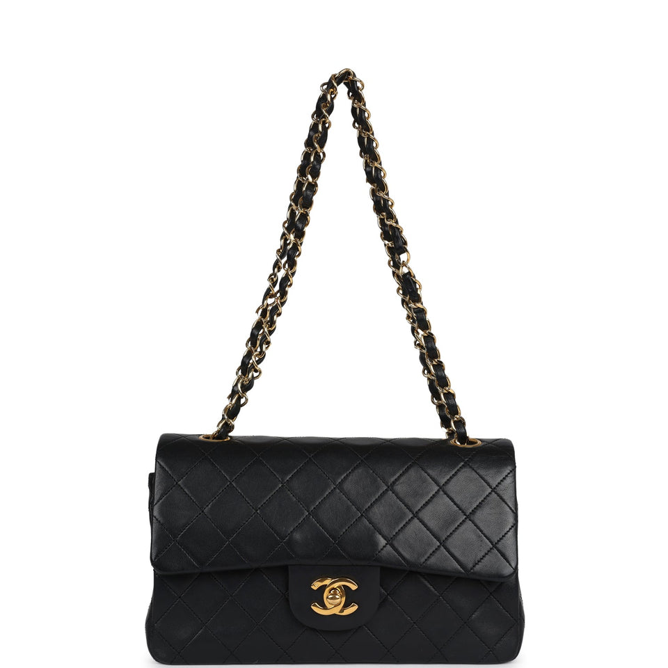 Chanel Vintage Small Classic Double Flap Black Lambskin Gold Hardware
