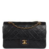 Chanel Vintage Medium Classic Double Flap Bag Black Lambskin Gold Hardware