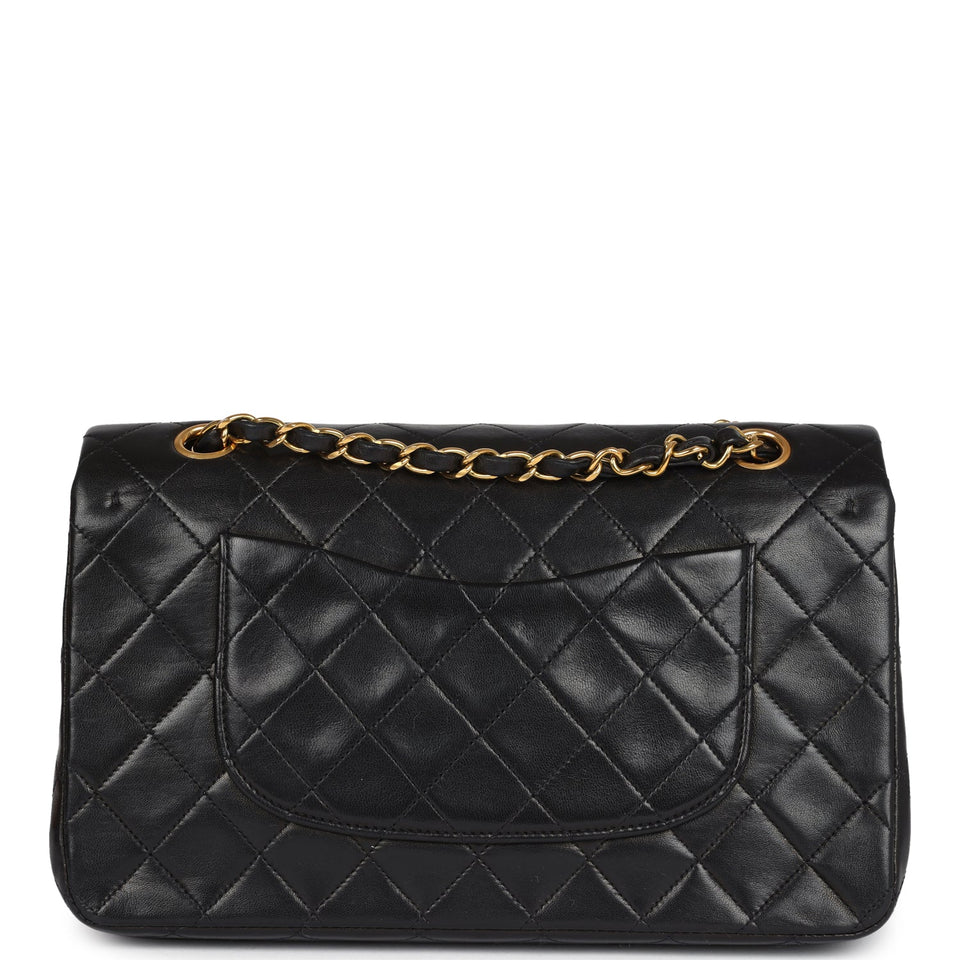 Chanel Vintage Medium Classic Double Flap Bag Black Lambskin Gold Hardware