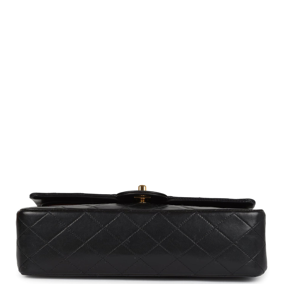 Chanel Vintage Medium Classic Double Flap Bag Black Lambskin Gold Hardware