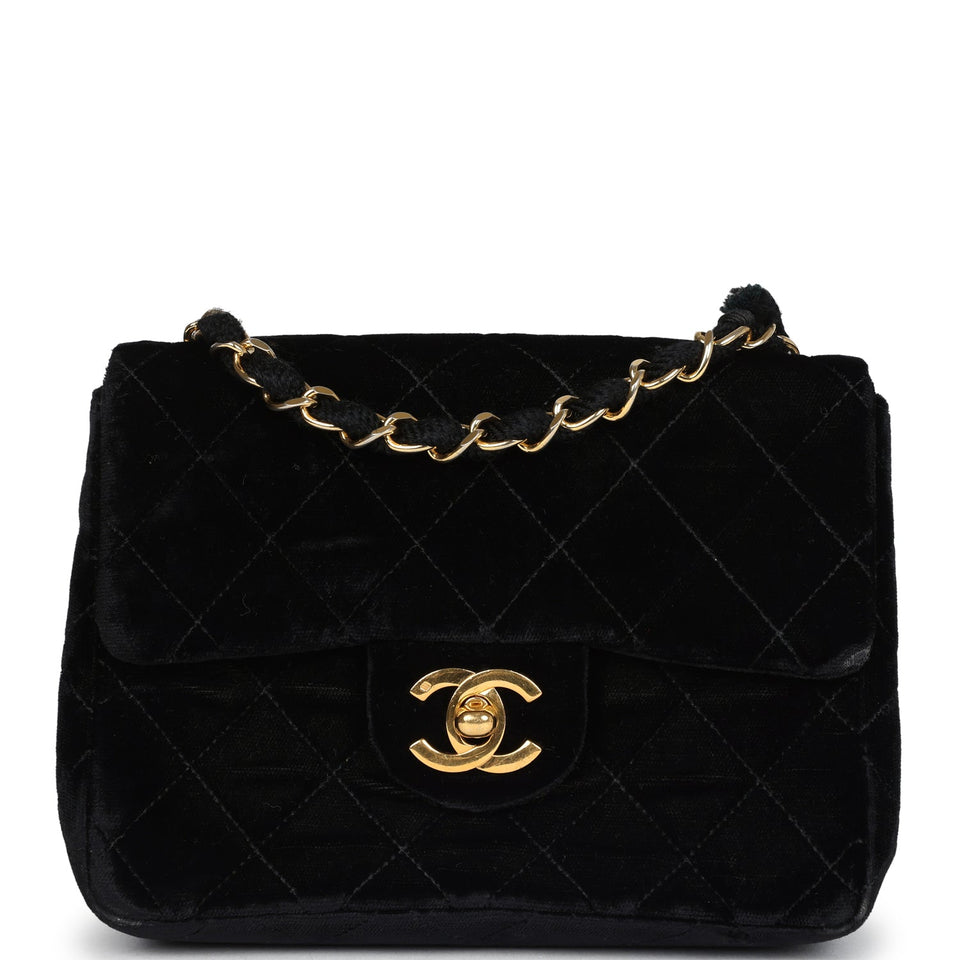 Chanel Vintage Mini Square Flap Bag Black Velvet Gold Hardware