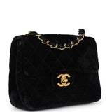 Chanel Vintage Mini Square Flap Bag Black Velvet Gold Hardware