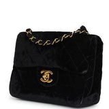 Chanel Vintage Mini Square Flap Bag Black Velvet Gold Hardware