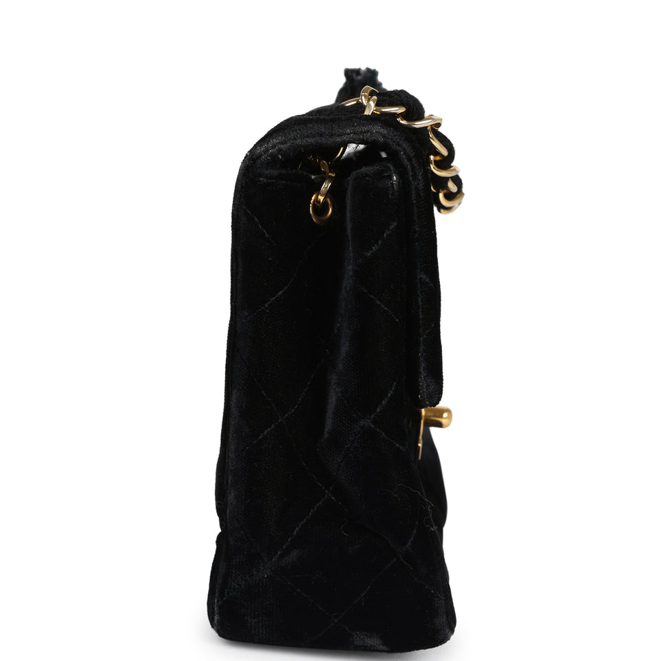 Chanel Vintage Mini Square Flap Bag Black Velvet Gold Hardware