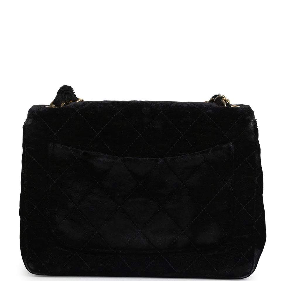 Chanel Vintage Mini Square Flap Bag Black Velvet Gold Hardware