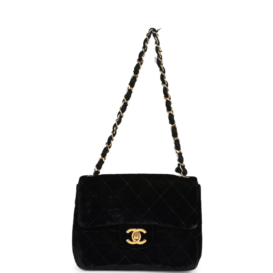 Chanel Vintage Mini Square Flap Bag Black Velvet Gold Hardware