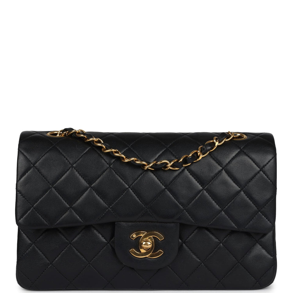 Chanel Vintage Small Classic Double Flap Black Lambskin Gold Hardware