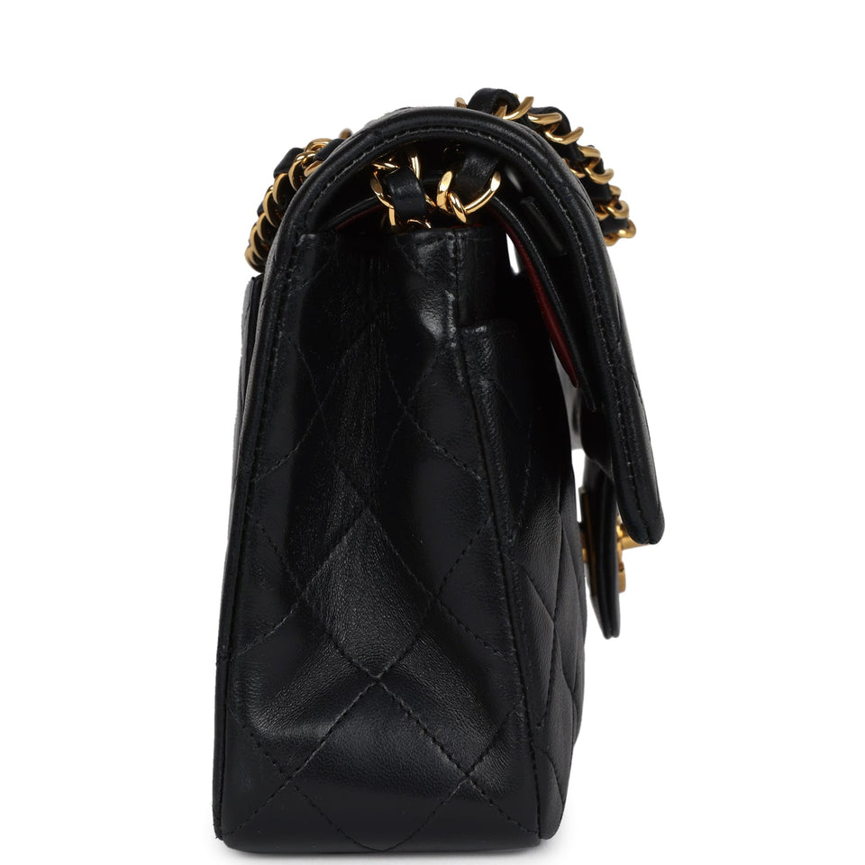 Chanel Vintage Small Classic Double Flap Black Lambskin Gold Hardware