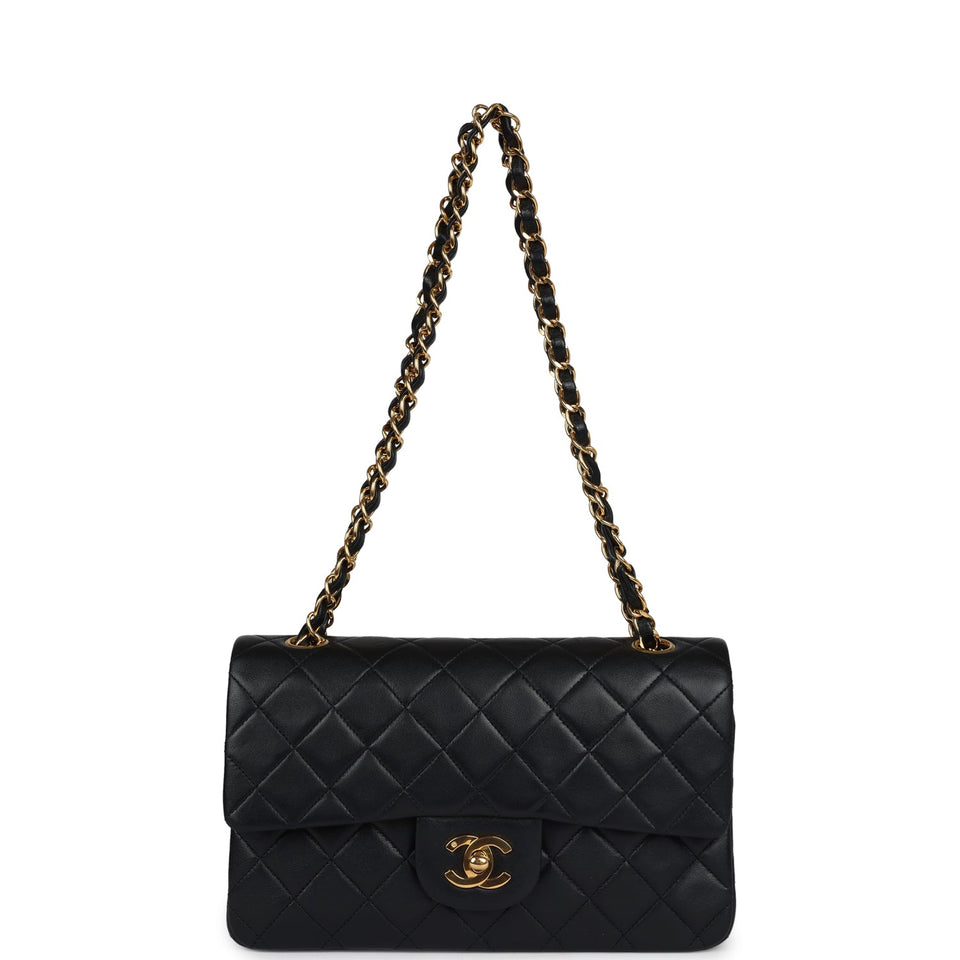 Chanel Vintage Small Classic Double Flap Black Lambskin Gold Hardware