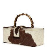 Chanel Vintage Rectangular Vanity Box Brown and White Cow Print Pony Hair Antique Gold Hardware