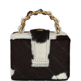 Chanel Vintage Square Vanity Box Brown and White Cow Print Pony Hair Antique Gold Hardware