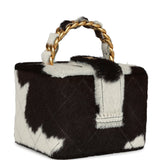 Chanel Vintage Square Vanity Box Brown and White Cow Print Pony Hair Antique Gold Hardware