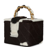 Chanel Vintage Square Vanity Box Brown and White Cow Print Pony Hair Antique Gold Hardware