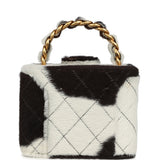 Chanel Vintage Square Vanity Box Brown and White Cow Print Pony Hair Antique Gold Hardware