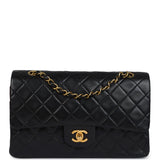 Chanel Vintage Medium Classic Double Flap Bag Black Lambskin Gold Hardware