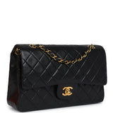 Chanel Vintage Medium Classic Double Flap Bag Black Lambskin Gold Hardware