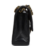Chanel Vintage Medium Classic Double Flap Bag Black Lambskin Gold Hardware