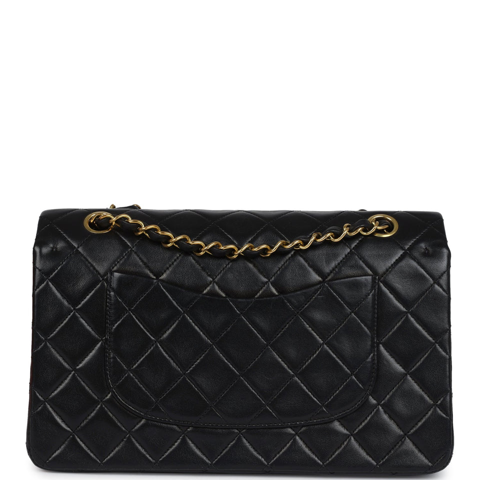 Chanel Vintage Medium Classic Double Flap Bag Black Lambskin Gold Hardware
