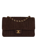 Chanel Vintage Medium Vertical Flap Bag Brown Suede Gold Hardware