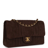 Chanel Vintage Medium Vertical Flap Bag Brown Suede Gold Hardware