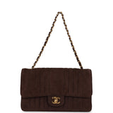 Chanel Vintage Medium Vertical Flap Bag Brown Suede Gold Hardware