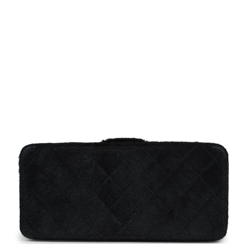 Chanel Vintage Rectangular Vanity Box Black Pony Hair Antique Gold Hardware